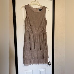 Connected Apparel Stretch Zip Dress Size 12 Neutral Shimmer Midi